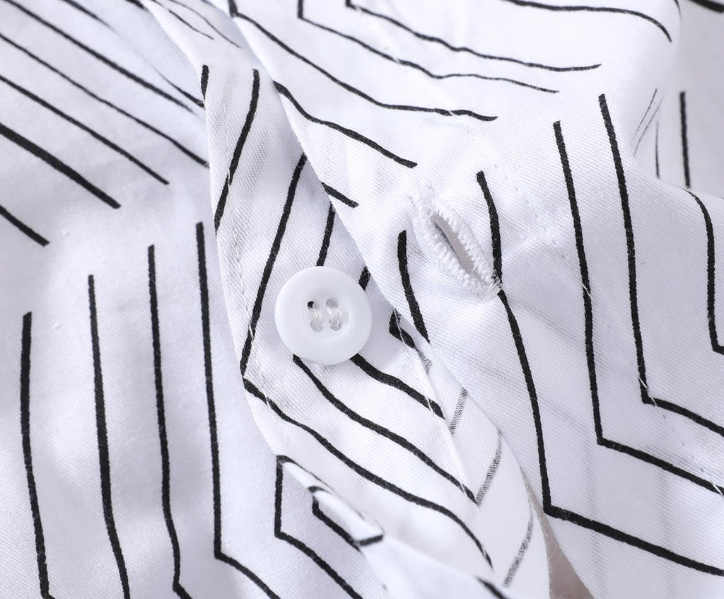 Navy and White Duvet Cover Set, 100% Cotton Bedding, Chevron Geometric Pattern, with Button Closure (3pcs)