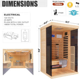 MEISSALIVVE Full Spectrum Infrared Sauna，1-2 Person Home Sauna，Wooden Canadian Hemlock Indoor Spa Sauna with Resonance