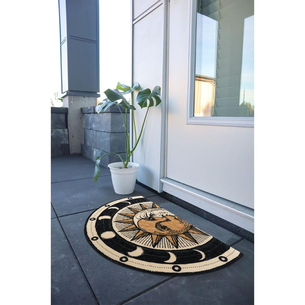 Tarot Sun Moon Bath mat - Goth Half Circle Bath Mat, Witchy Decor Aesthetic - Soft Half Circle Rug, Water Absorbent