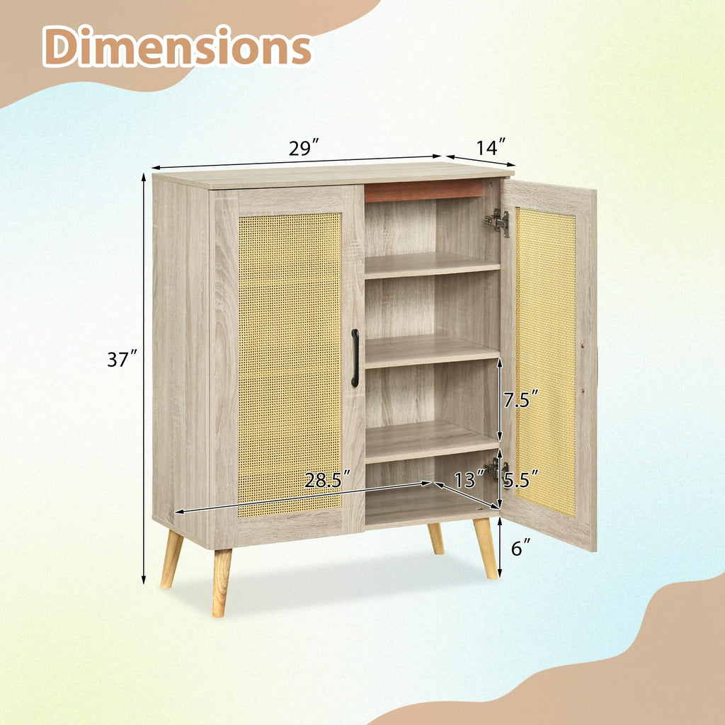 Shoe Cabinet with Rattan Doors, Natural