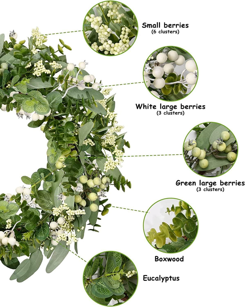 Artificial Spring Summer Christmas Greenery Wreaths for Front Door Green Eucalyptus Leaf Wreath Decor Boxwood