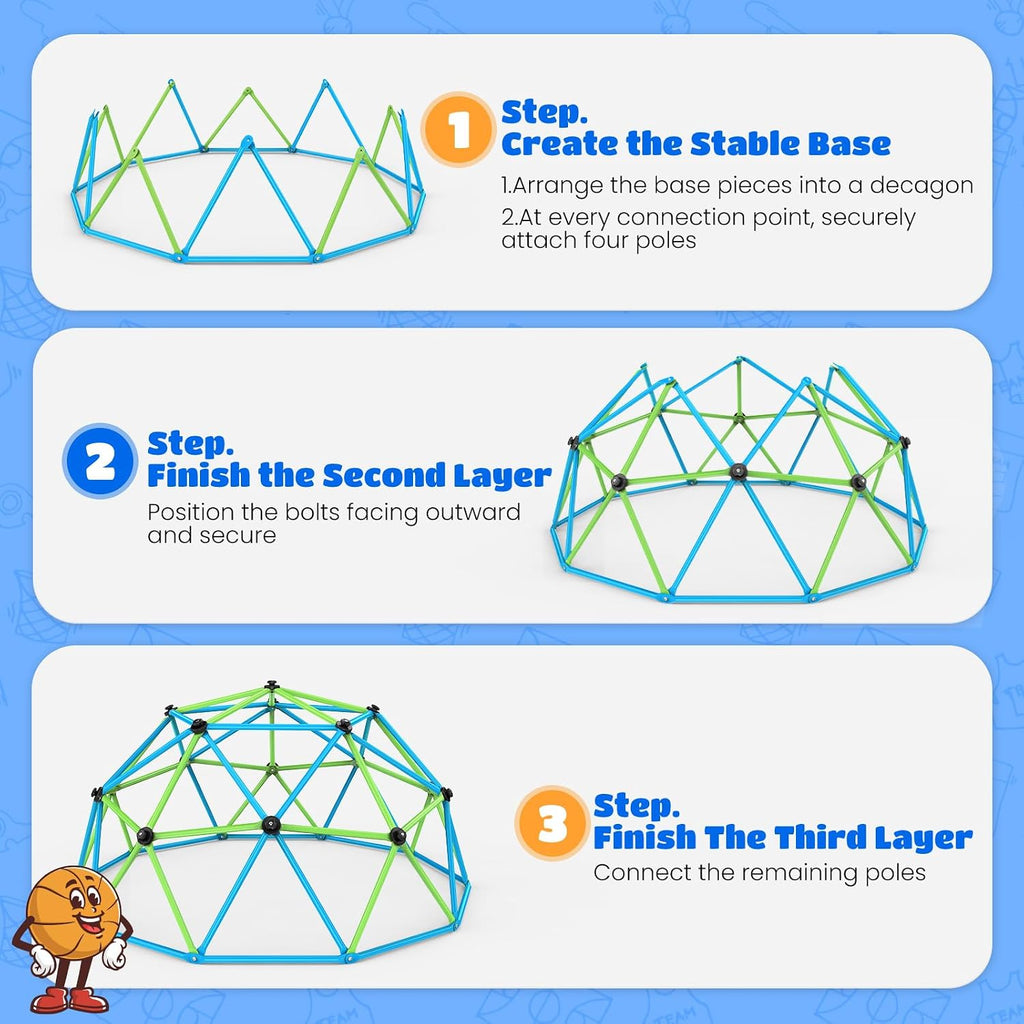 10FT Climbing Dome, Outdoor Jungle Gym for Kids with Climbing Grip - Geometric Dome Climber Outdoor Playset and Easy
