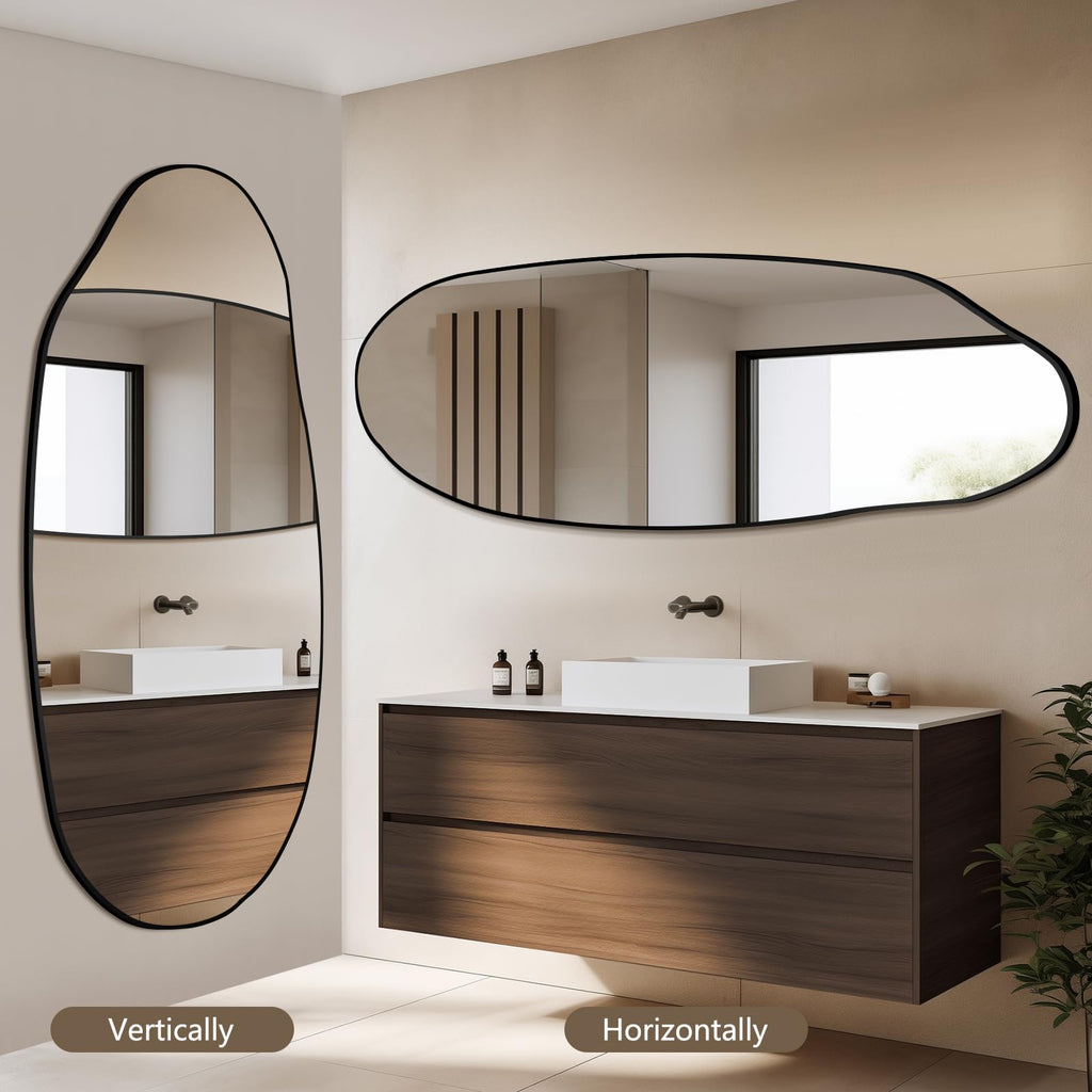 Irregular Mirror 63"x24" Oval Vanity Mirror Wall Decor, Black