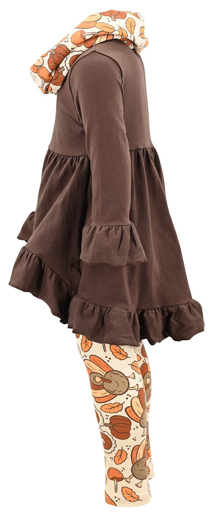 Girls 3 Piece Turkey Pie Thanksgiving Clothes Legging Outfit (, Brown)