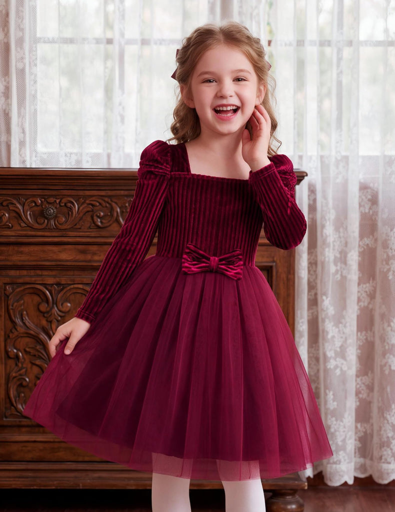 Toddler Christmas Dress Tutu Velvet Burgundy Princess Dresses