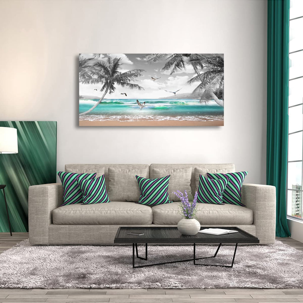 Beach Palm Pictures Canvas Wall Art Bedroom Wall Decor, Sea Wave Wall Art Print Paitnings Decor, Morden Artwork Coconut