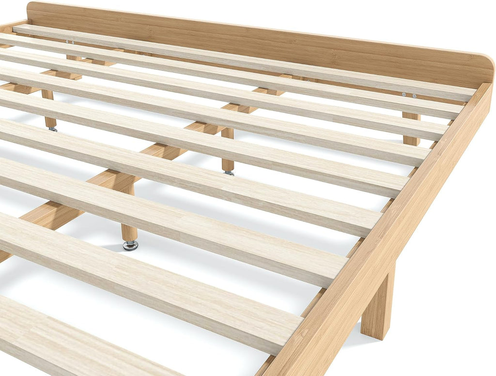 King Size Bed Frame with Headboard & Low Footboard, Bamboo King Bed Frame and Headboard with Wood Slats Support