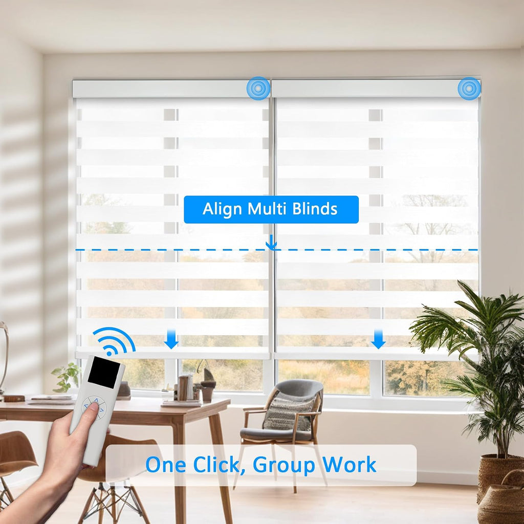 Motorized Zebra Blinds Smart Dual Layer Shades for Windows with Remote | Electric Day and Night Privacy Light