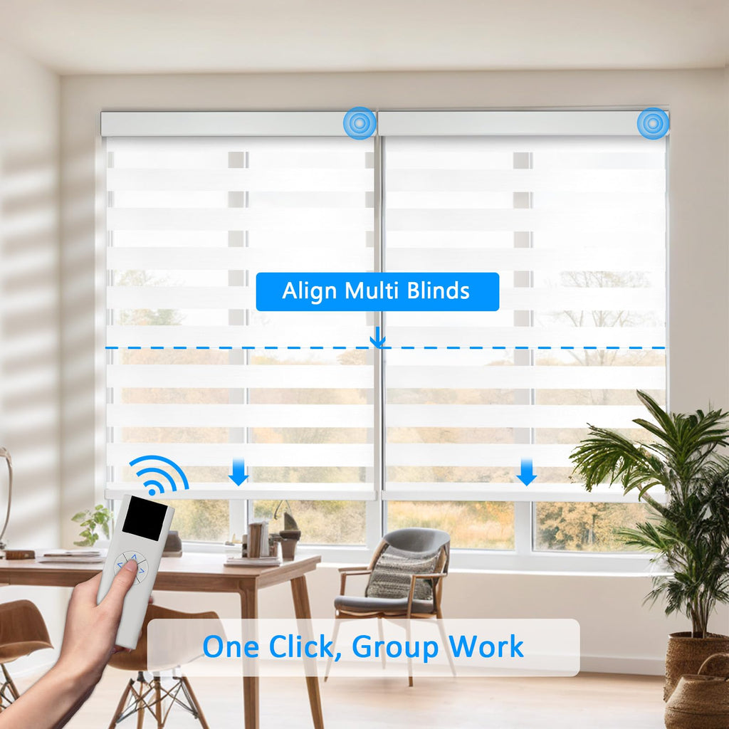 Motorized Zebra Blinds Custom Size Smart Dual Layer Shades for Windows with Remote | Assembled in USA | Electric Day