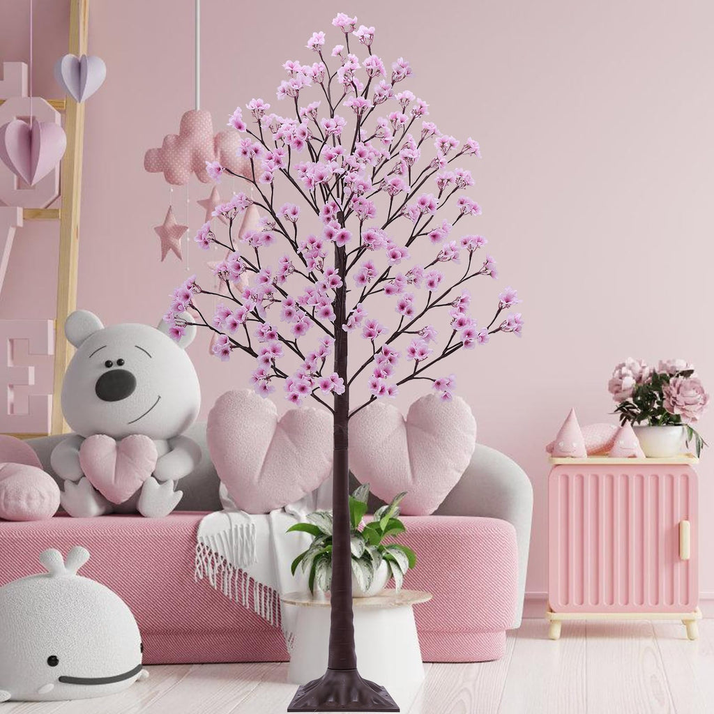 6FT Lighted Cherry Blossom Tree - Faux Artificial Light Up Cherry Blossom Trees with 112 Lights, 336 Lush Flowers