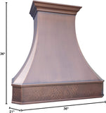 36 Inch Copper Range Hood Insert 4 Speed LED Lights, Baffle Filters