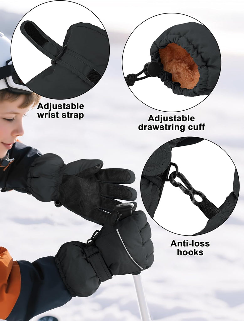 2 Pairs Kids Snow Ski Gloves Winter Waterproof Warm Gloves for Boys Girls Cold Weather Outdoor