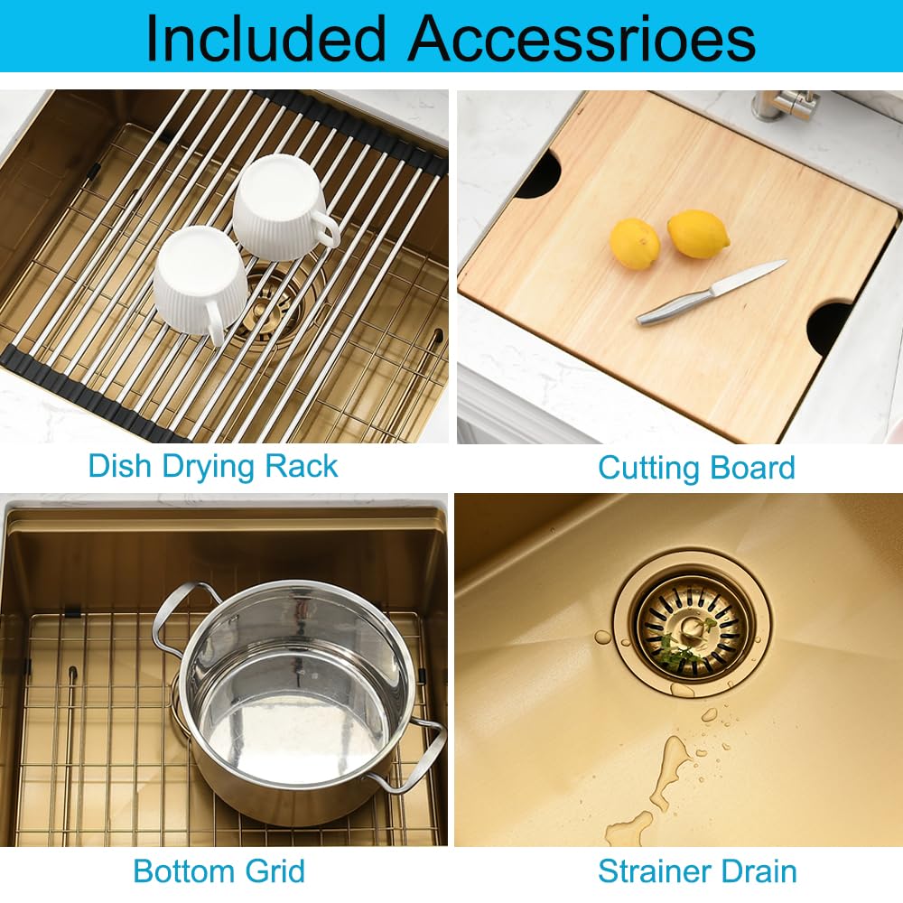 Gold Undermount Bar Sink, 21 x 18 Inch