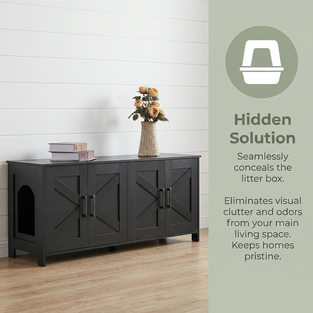 47.2"L Cat Litter Box Enclosure for 2 Cats, Black