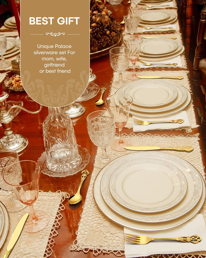 40 Pcs Retro Royal Gold Silverware Set, Stainless Steel Gold Utensils Cutlery Set for 8, Gorgeous Flatware Set