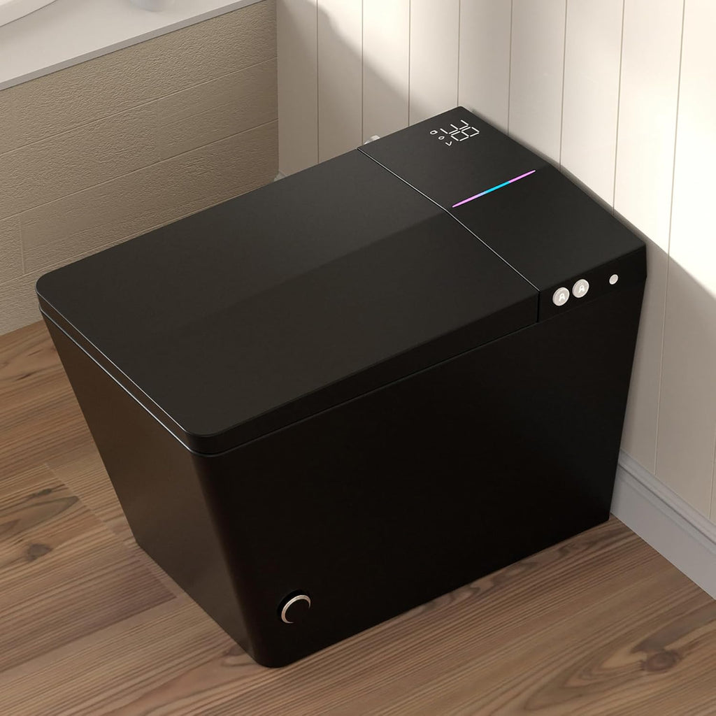 Smart One-Piece Toilet with Built-In Tank, Comfortable Seat Height, Warm Water Bidet, Heated Seat, Auto Drying, Foot Kick Flush, Modern Elongated Design