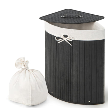 58 L Corner Laundry Hamper with Lid, Removable Liner & Handle Black