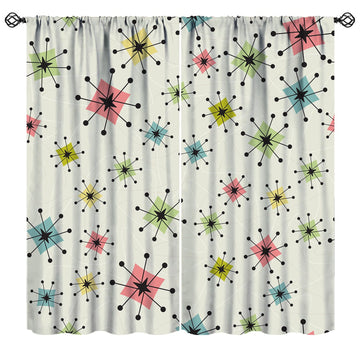 Vintage Atomic Star Curtains, Boho Mid Century Blackout Window Drapes, Retro Pattern On of Boomerangs Print Thermal