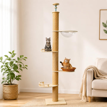 Floor to Ceiling Cat Tree for Indoor Cats, 7-9ft Adjustable Tall Cat Tower