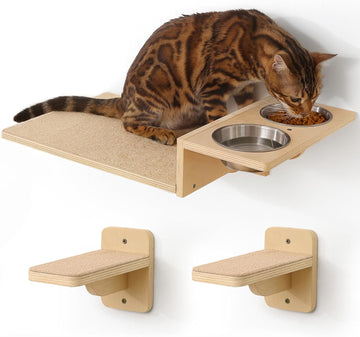 Cat Wall Shelves, Food Station with 2 Steps