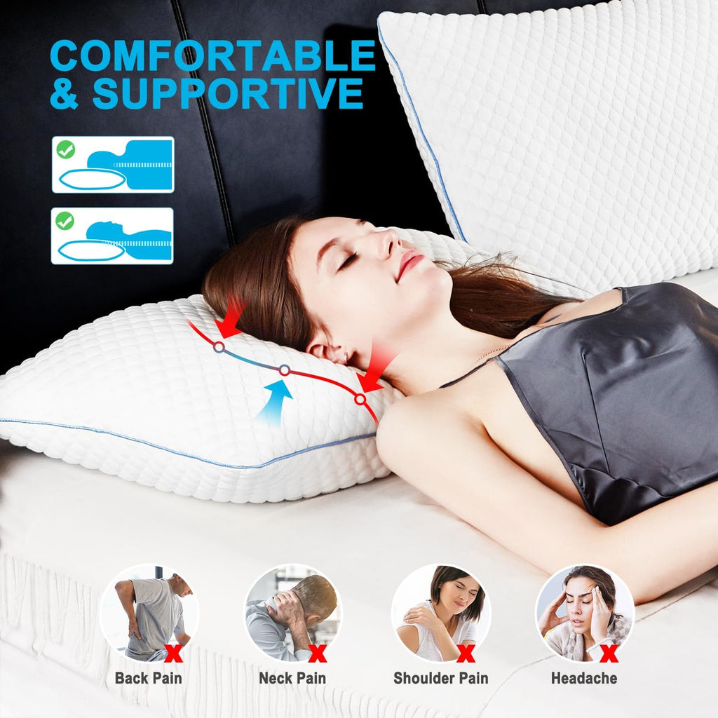 Cooling Shredded Memory Foam Bed Pillows, King Size, Set of 2, 20 x 36 in | Adjustable Firm, Supportive, Breathable