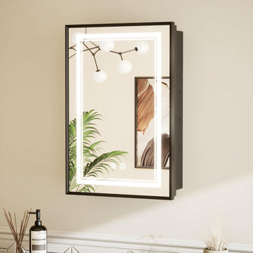 Black Lighted Medicine Cabinet with Tempered Glass Mirror 16 x 24 Black Metal Led Recessed Medicine Cabinet with