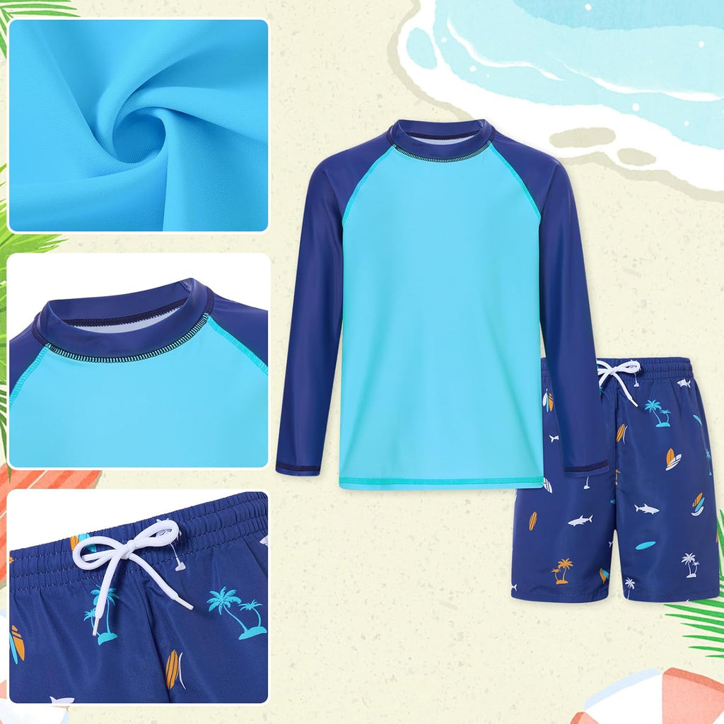 Boys Long Sleeve Rash Guard Swimsuit Pieces Bathing Suits Set