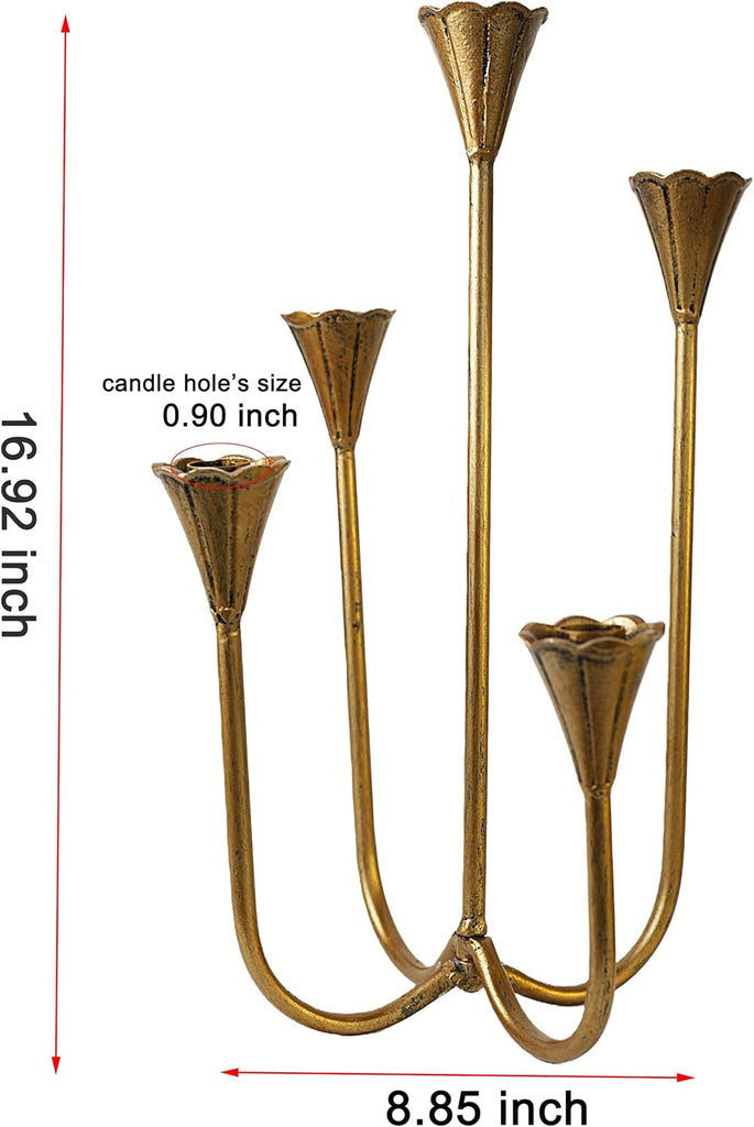 Candle Holder Vintage Candlestick Holder Stand for Stick Taper Candle, 5-Arm Cast Iron Candelabra Fireplace Mantel