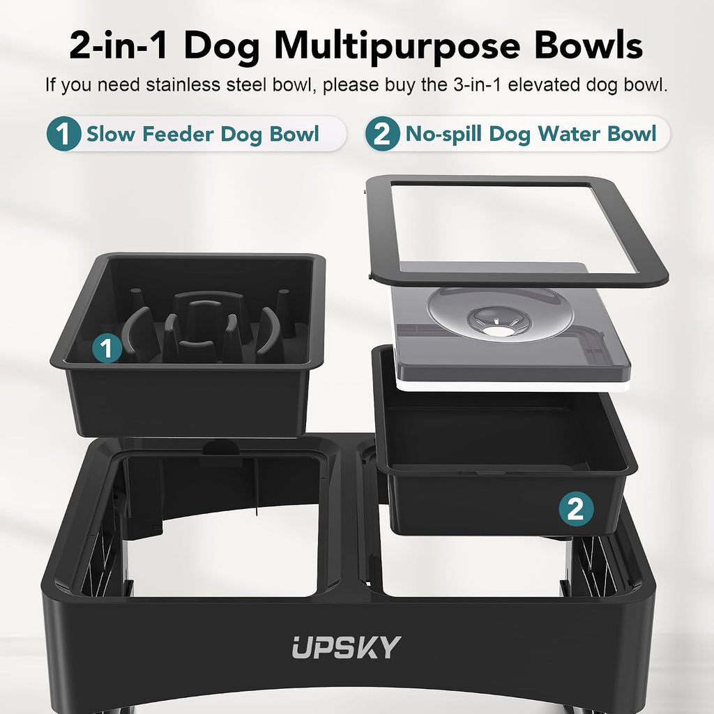 2-in-1 Elevated Dog Bowls Set with 4 Height Adjustable Stand, Balck