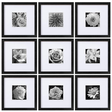 Picture Frames Set of 9, 10x10 in, Acrylic Cover, Black