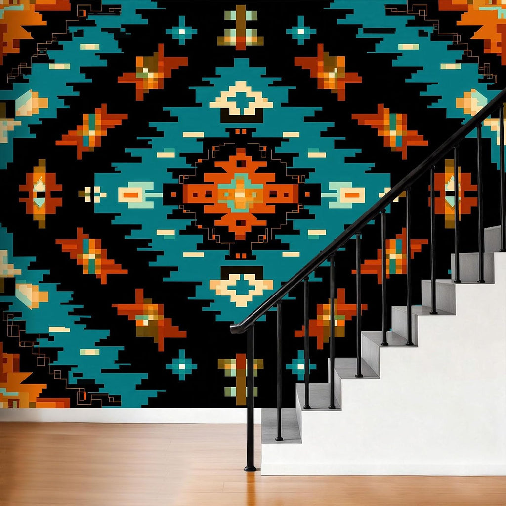99" W x 69" H Non-Woven Mural Traditional American Indigenous Art Wallpaper Removable Not Self-Adhesive Large