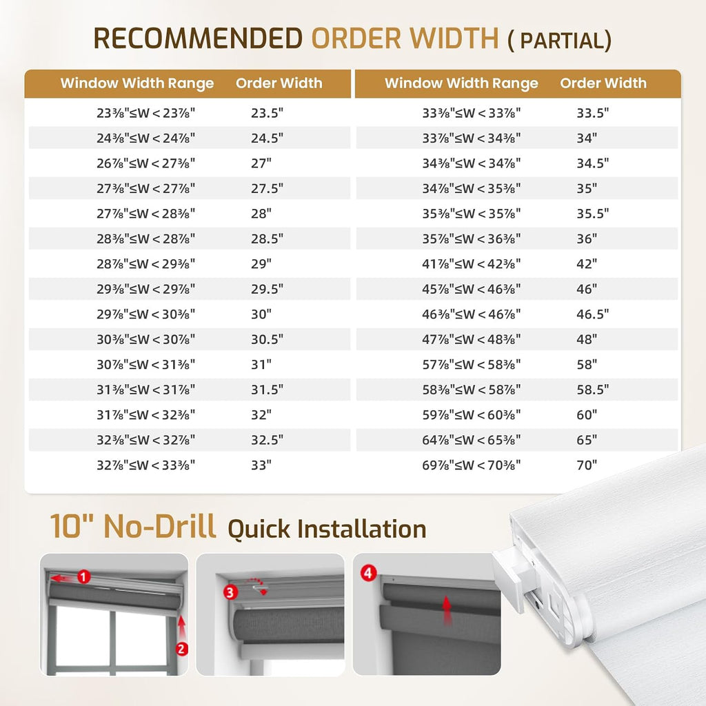 No Drill Blackout Roller Shades | Textured-White 24.5Wx64H