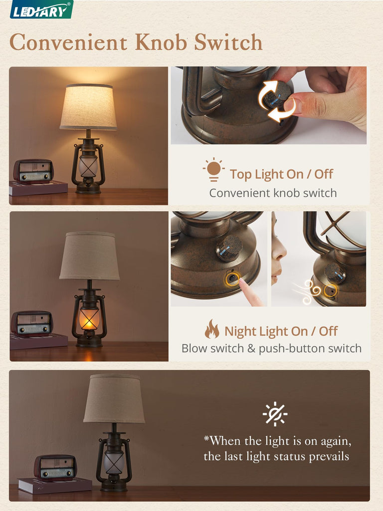 18.72" Farmhouse LED Lantern Flickering Flame Table Lamps Set of 2