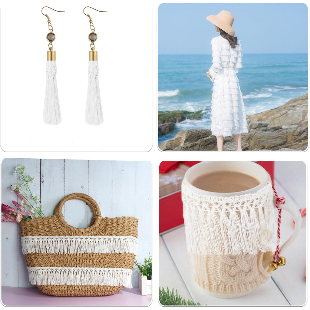 Cotton Tassel Fringe Trim, 10 Yards X 6cm Wide Sewing Trim, White
