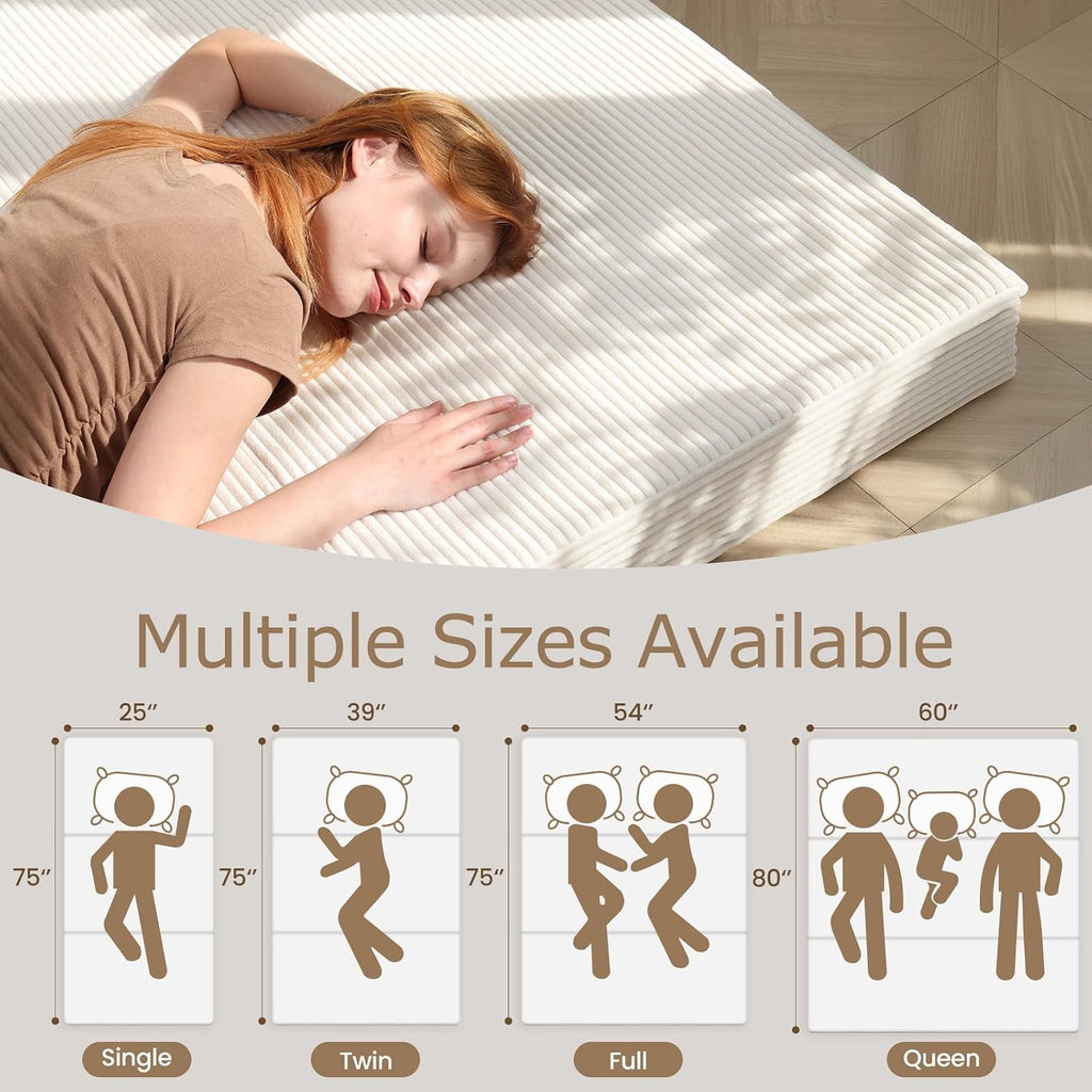 Queen Tri-Fold Mattress, 6 Inch Foldable Foam Mattress with Removable Washable Cover, 80" x 60"