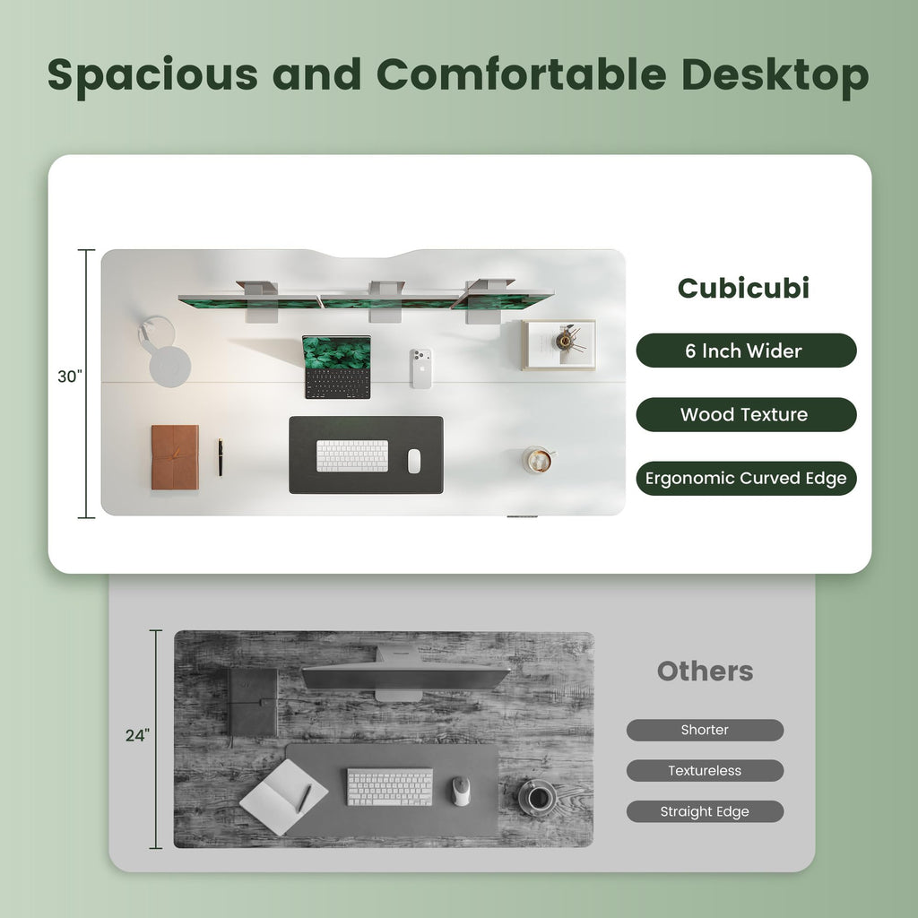 55x30 Large Electric Standing Desk, 30" Deep Desktop, White