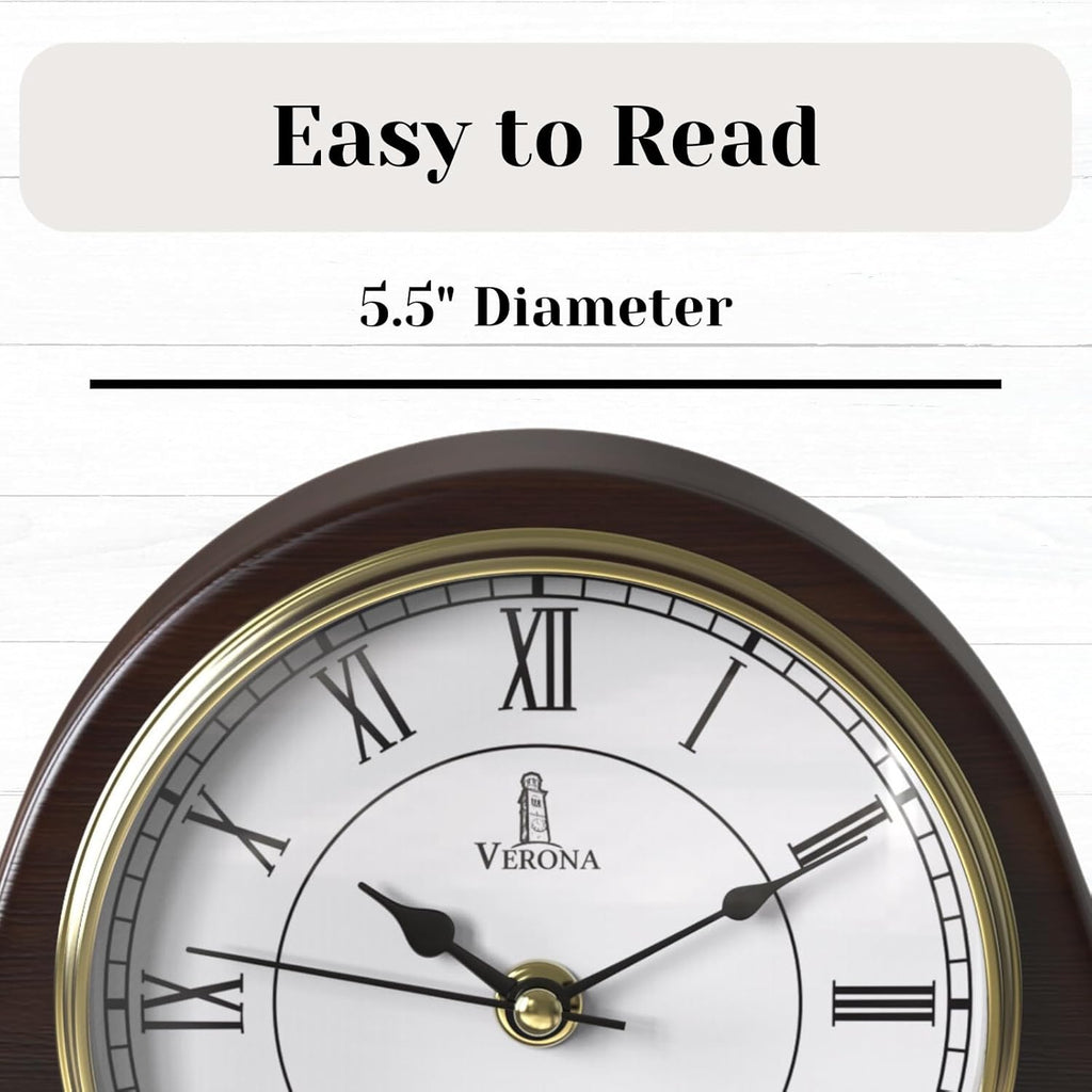 Mantel Clock Battery Operated - Wooden Mantle Clock - 15x7.5 - Silent, Made of Real Wood & Easy to Read