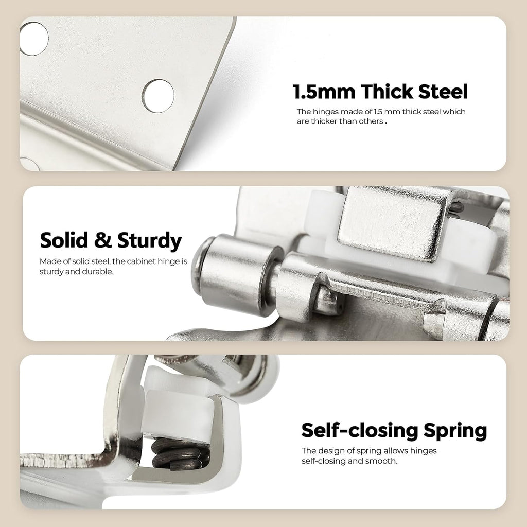 30 Pack 15 Pair Brushed Nickel Cabinet Hinges - 1/2 inch Overlay Kitchen Cabinet Hinges, Semi-Concealed Hinges, Self