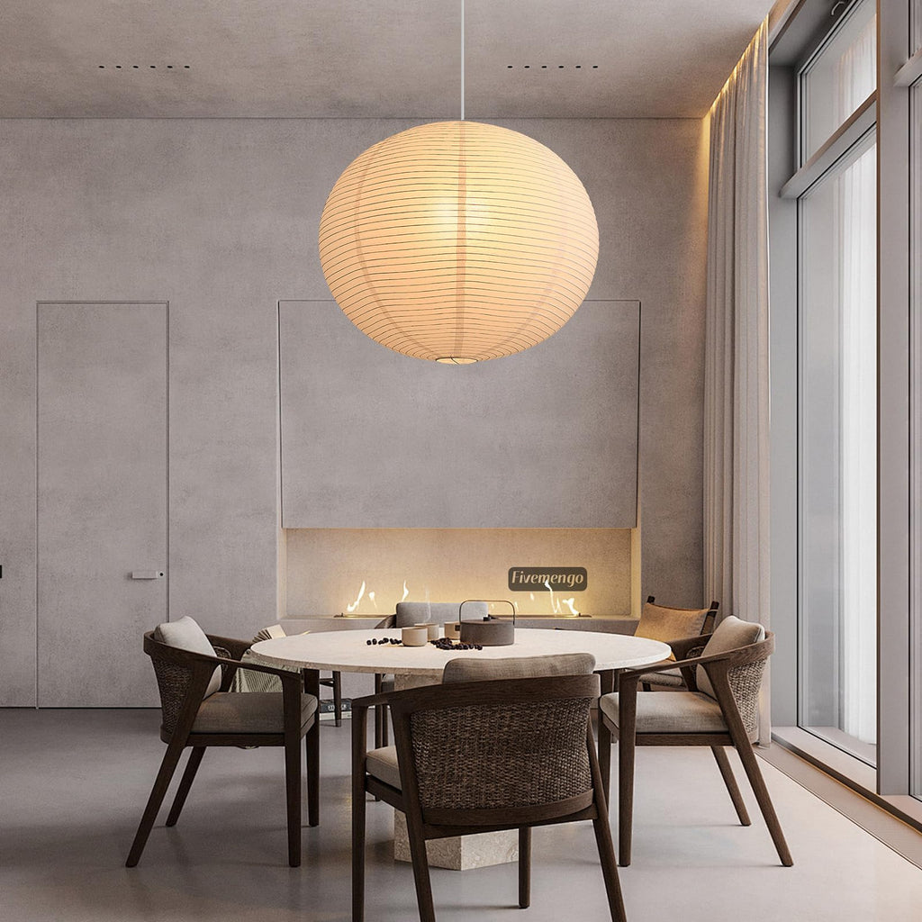 Large Paper Lamp Pendant Light Kit, 23.6in White Globe Lantern