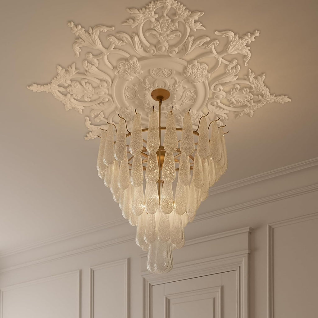35.4'' Large PU Ceiling Medallion Combination Decorative 2.36'' ID French Style Chandelier Base Ceiling Medallion for