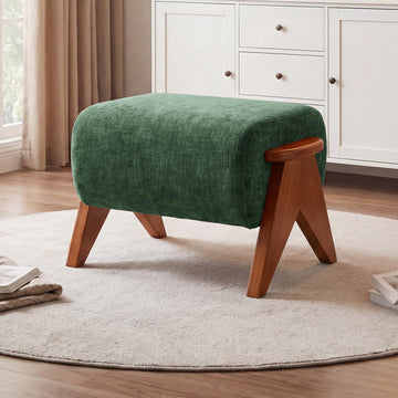 Linen Padded footstools Mid Century Modern Ottoman with Wood Frame, Lounge Upholstered Ottoman, Reading Chair, Sturdy