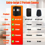 2 Person Sauna, Extra Large Sauna, Portable Steam Sauna Tent with 2 Steamers, 2 Folding Chair, 71”x 49”x 36”, Black