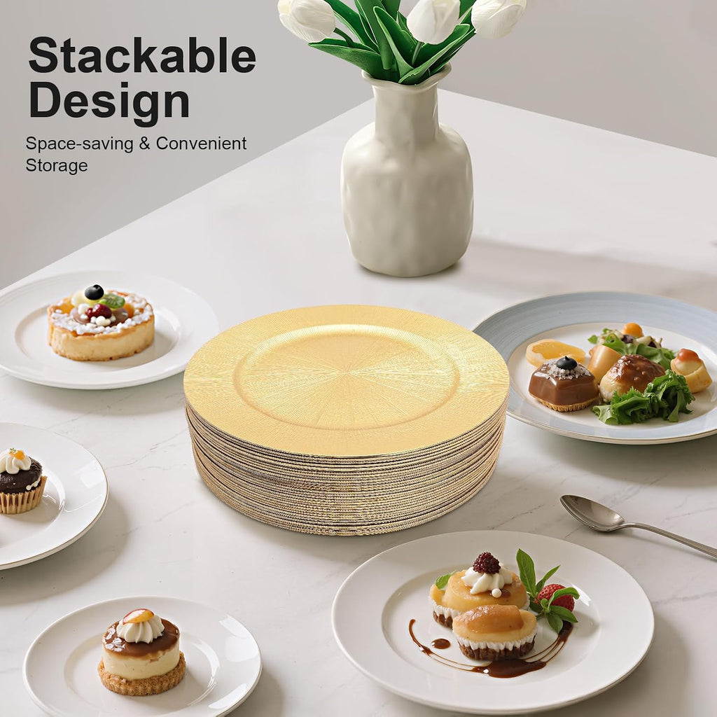 Charger Plates Bulk,13" Round Charger Plates,Plastic Wedding Dinner Elegant Reusable for Table Setting - Set of 50