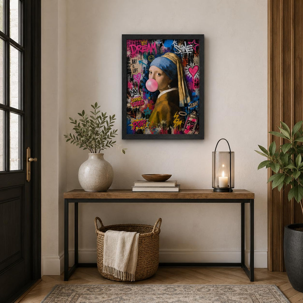 Girl with Pearl Earring Pop Art Canvas Wall Art Framed Graffiti 12x16 Inch