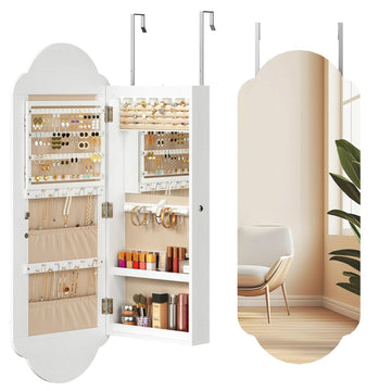 Jewelry Cabinet Wall/Door Mounted, LED Jewelry Organizer, Lockable