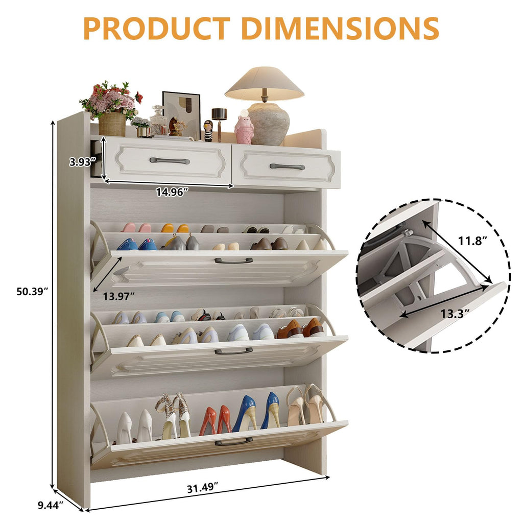 Shoe Cabinet, Narrow Shoe Storage Cabinets with 3 Flip Drawers and 2 Top Drawer, Modern Shoes Rack Organizer