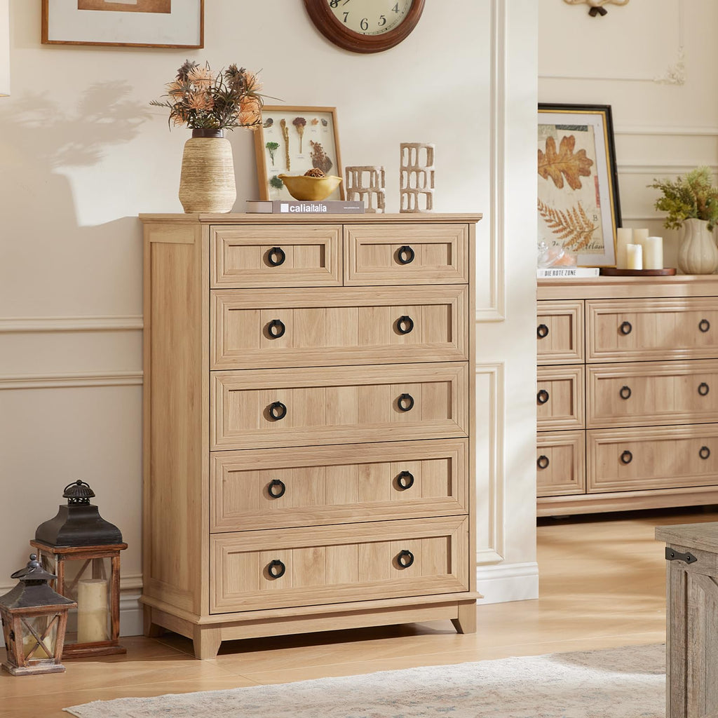 Farmhouse 6 Drawer Dresser, 41" Tall Chest of Drawers