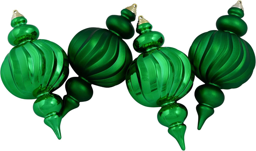 Shatterproof Commercial Size Finial Christmas Ornaments - 10" - Green - Set of 4
