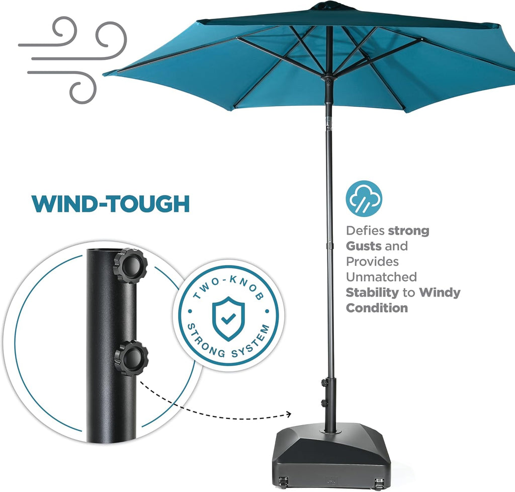 Umbrella Base - Fillable Umbrella Pole Holder 2 Knobs, with Heavy Duty Windproof Design . 4 Wheels, 2 Locks