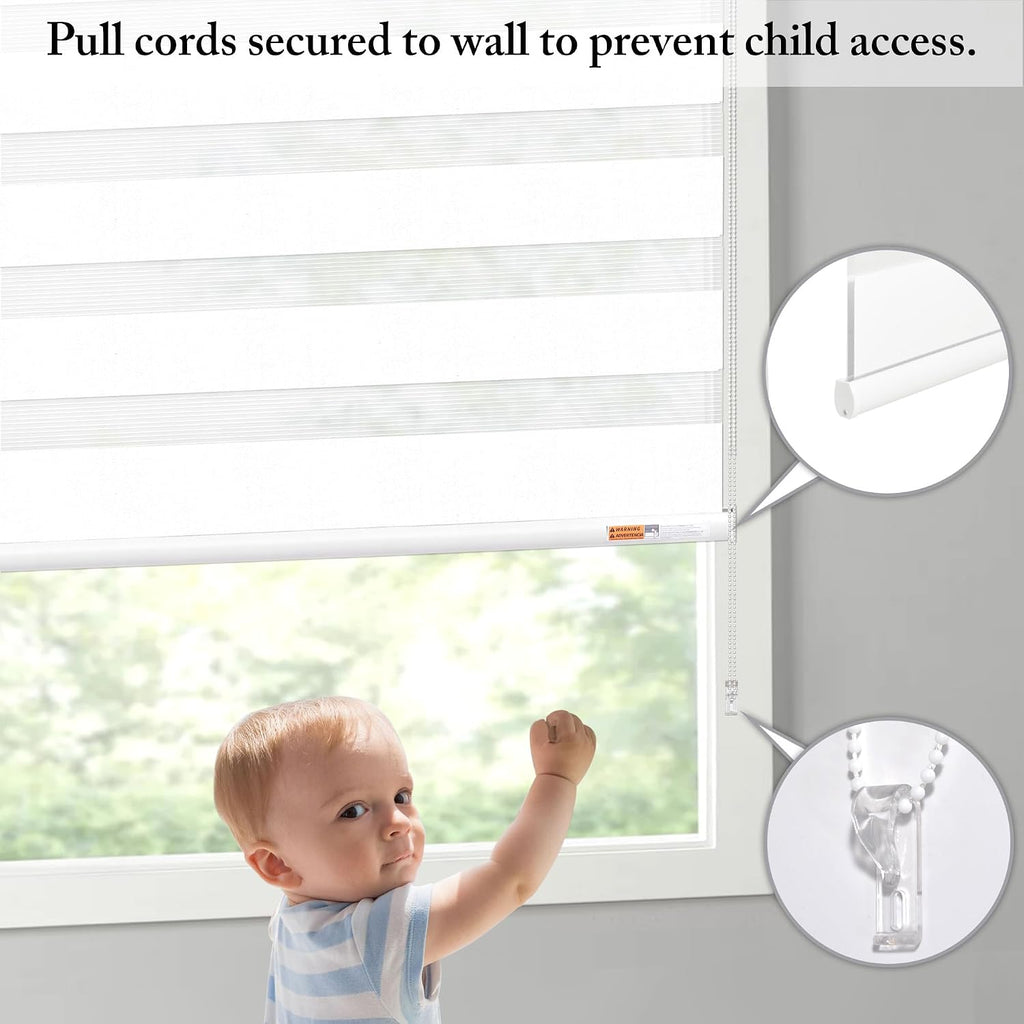 Zebra Blinds for Windows Corded Blackout Dual Layer Privacy Shades Light Control for Day and Night Home Office (White